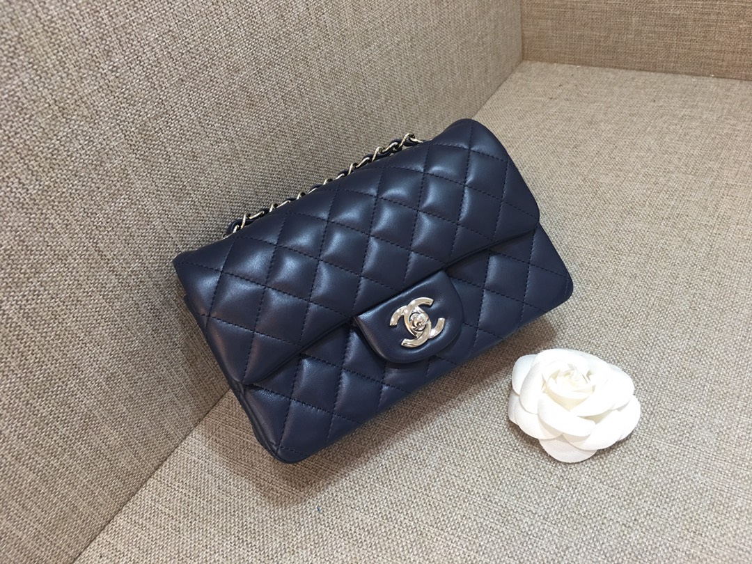 Small Classic Flap Lambskin Bag A01116 Dark Blue/Silver